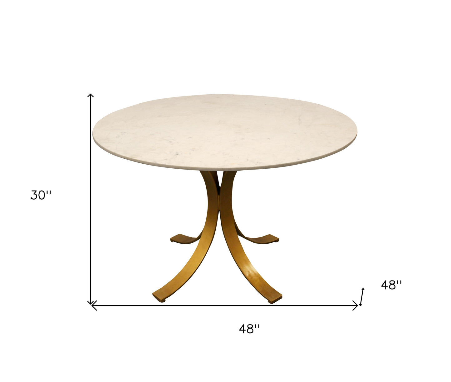 Ivory And Brass Rounded Marble And Iron Pedestal Base Dining Table