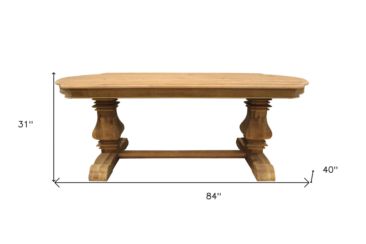 Natural Solid Wood Trestle Base Dining Table