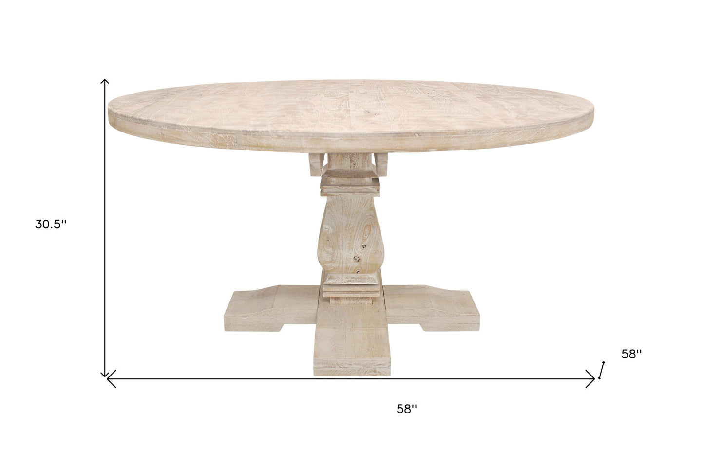 Natural Rounded Solid Wood Pedestal Base Dining Table