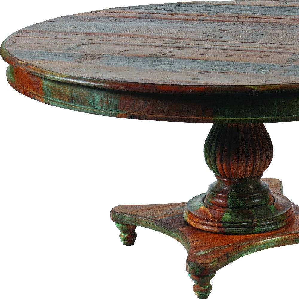 Brown Rounded Solid Wood Dining Table