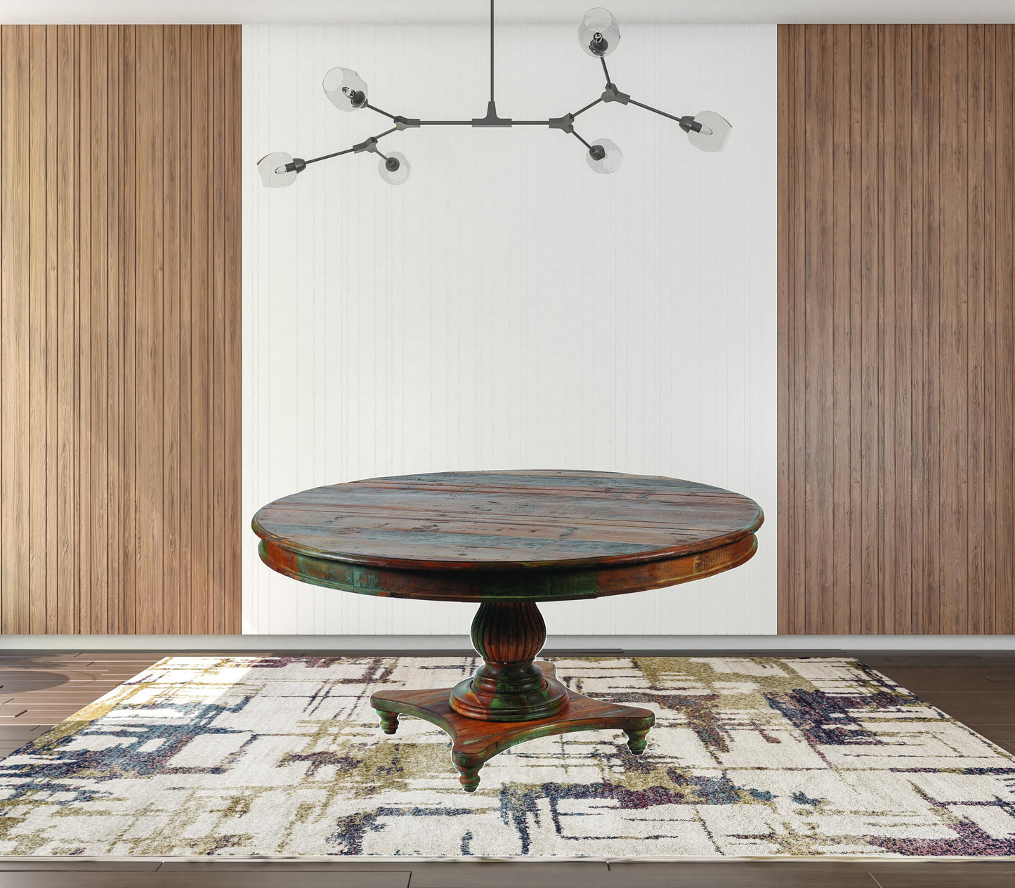 Brown Rounded Solid Wood Dining Table