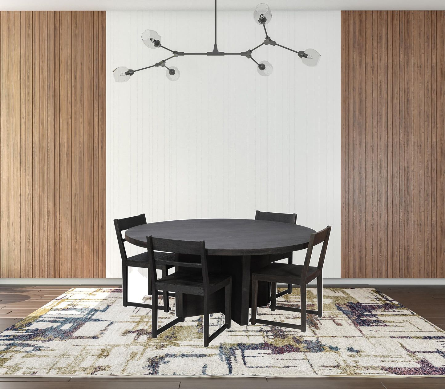 Dark Gray Rounded Solid Wood Dining Table