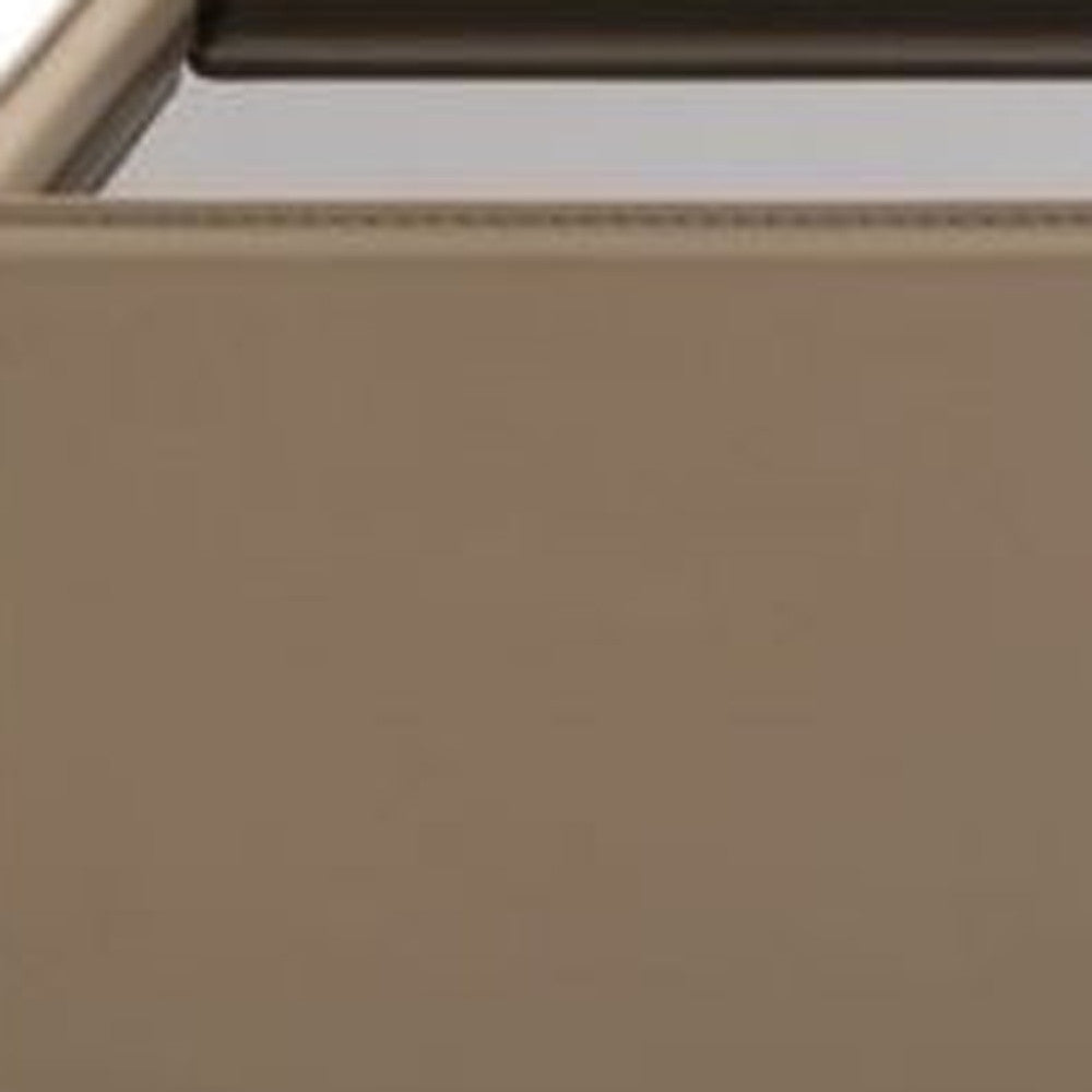 Beige & Black Faux Leather & Glass Coffee Table