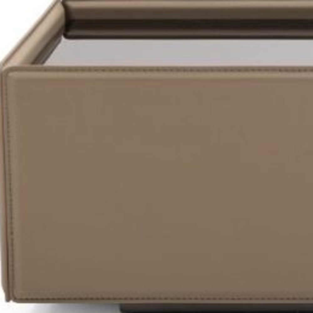 Beige & Black Faux Leather & Glass Coffee Table