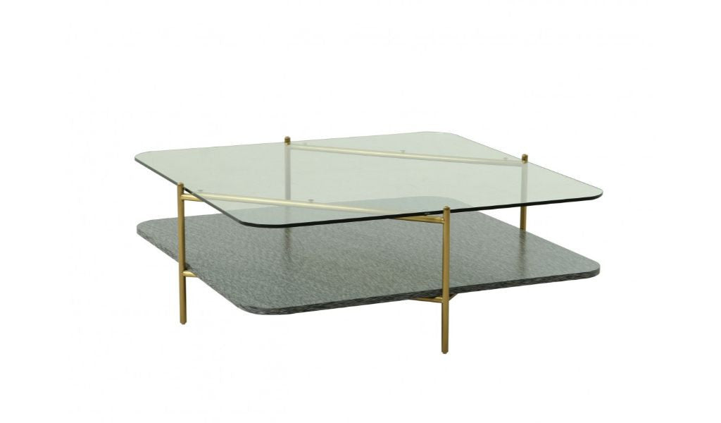 Gold & Clear Glass Square Coffee Table