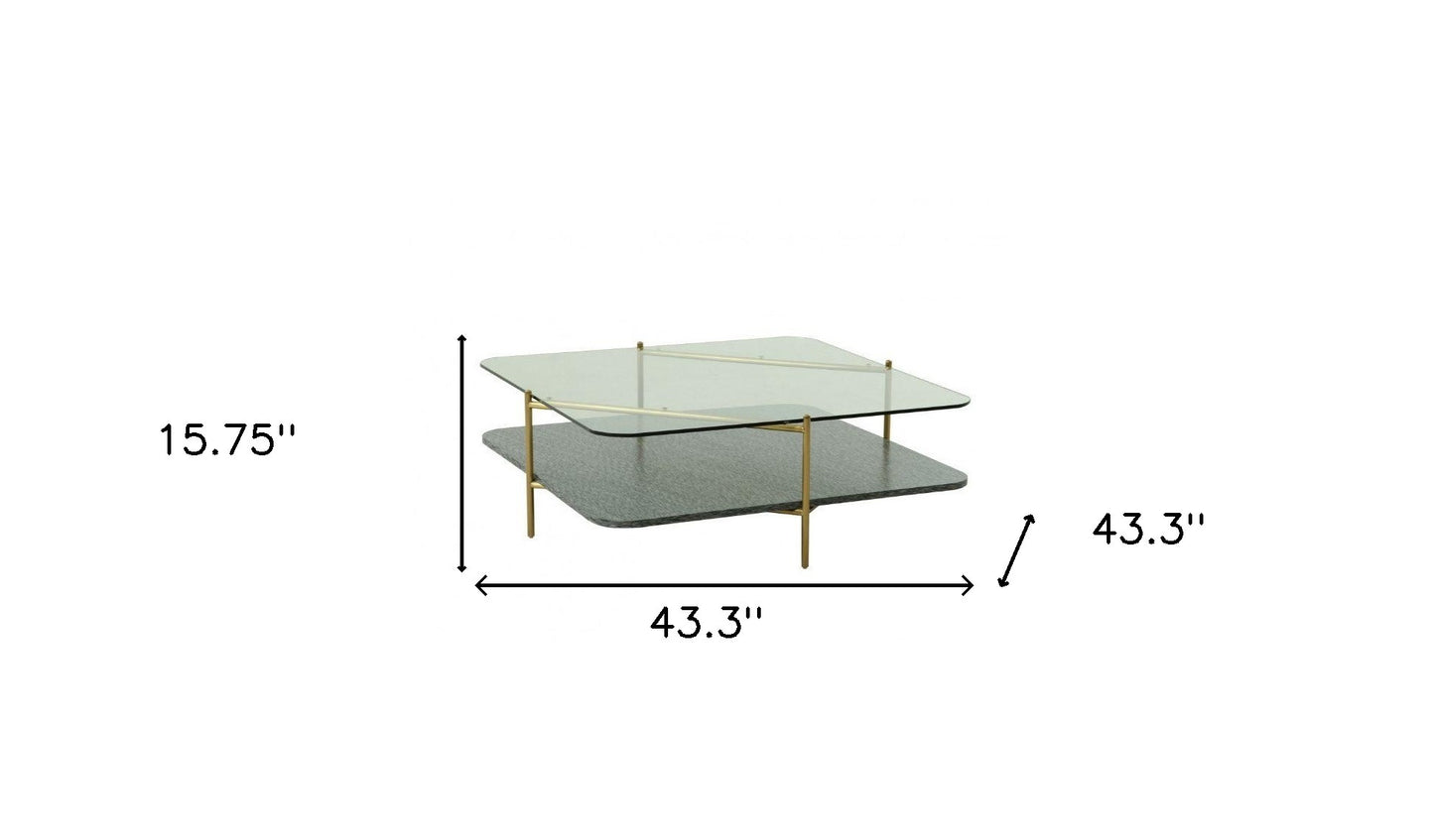 Gold & Clear Glass Square Coffee Table