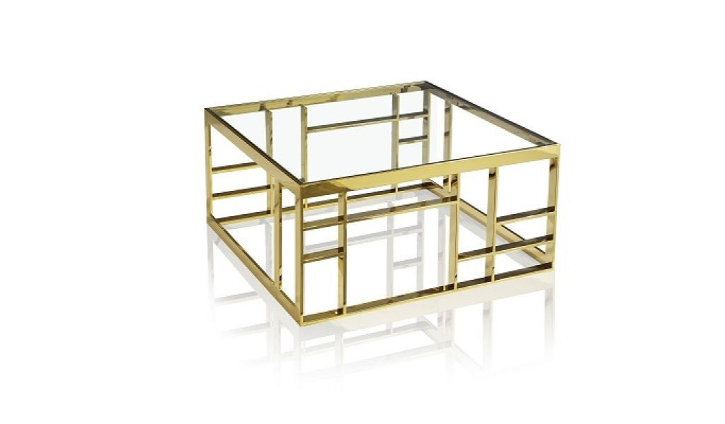 Gold & Clear Glass Square Coffee Table
