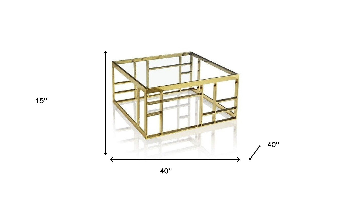 Gold & Clear Glass Square Coffee Table