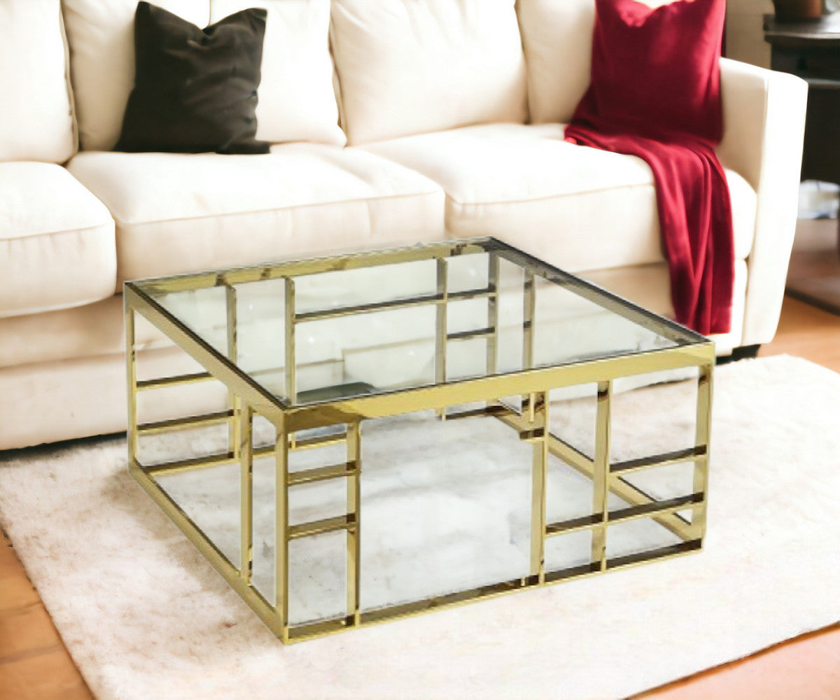 Gold & Clear Glass Square Coffee Table