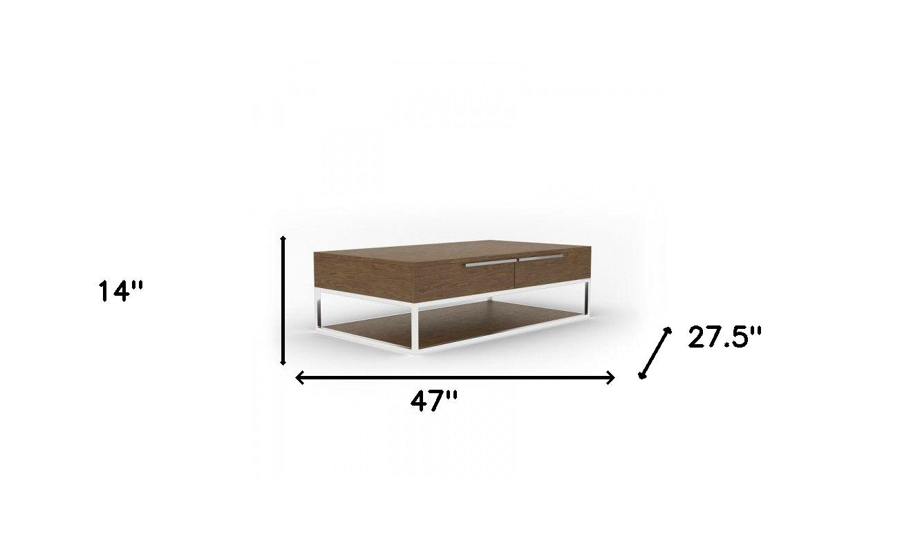 Silver & Walnut Coffee Table w/ 2 Drawers