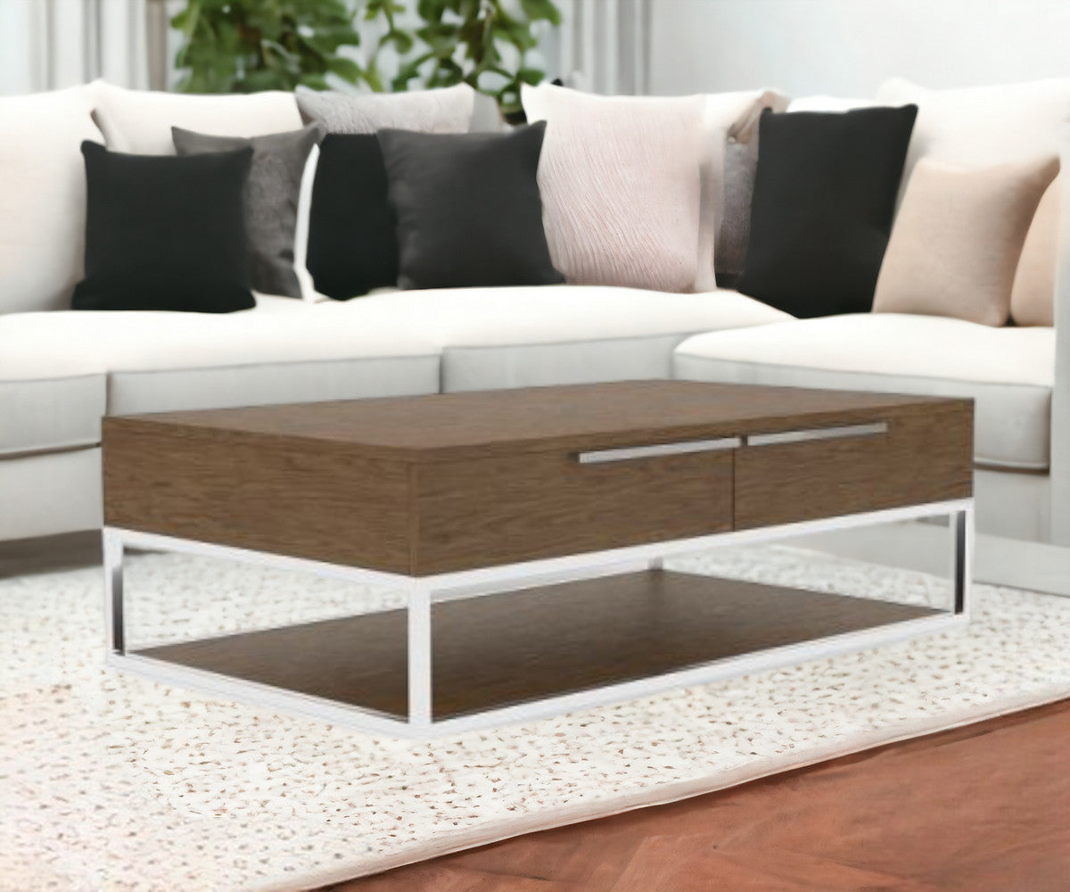 Silver & Walnut Coffee Table w/ 2 Drawers