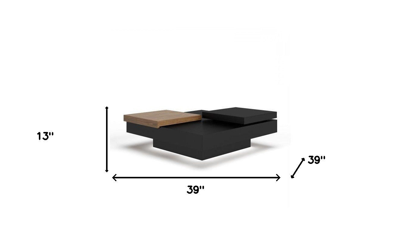 Black & Walnut Square Coffee Table w/ Drawer