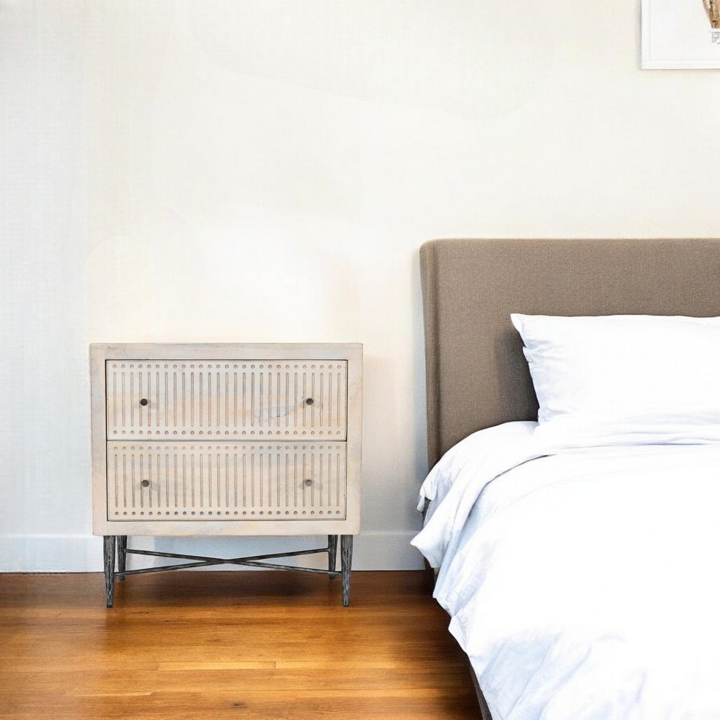 Brushed Ivory 2 Drawer Nightstand