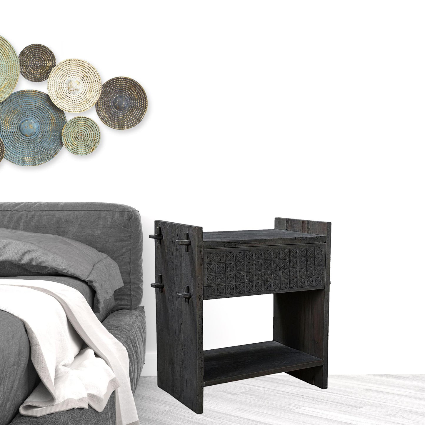 Dark Gray One Drawer Nightstand