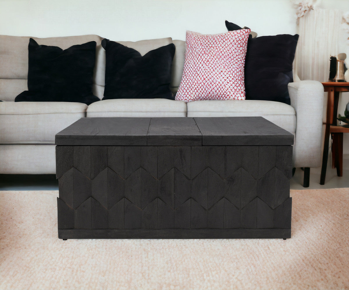 Dark Gray Solid Wood Square Distressed Coffee Table