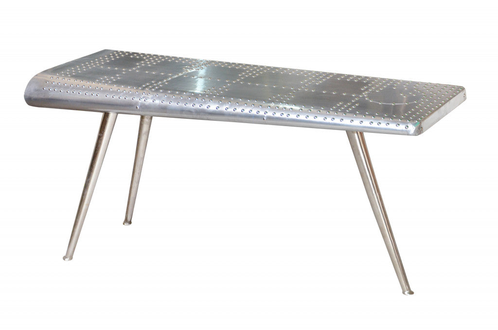 Silver Aluminum Three Leg Console Table