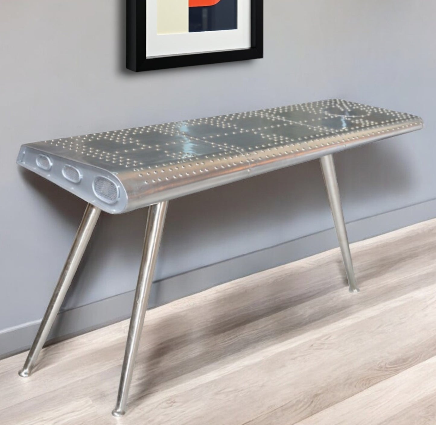 Silver Aluminum Three Leg Console Table