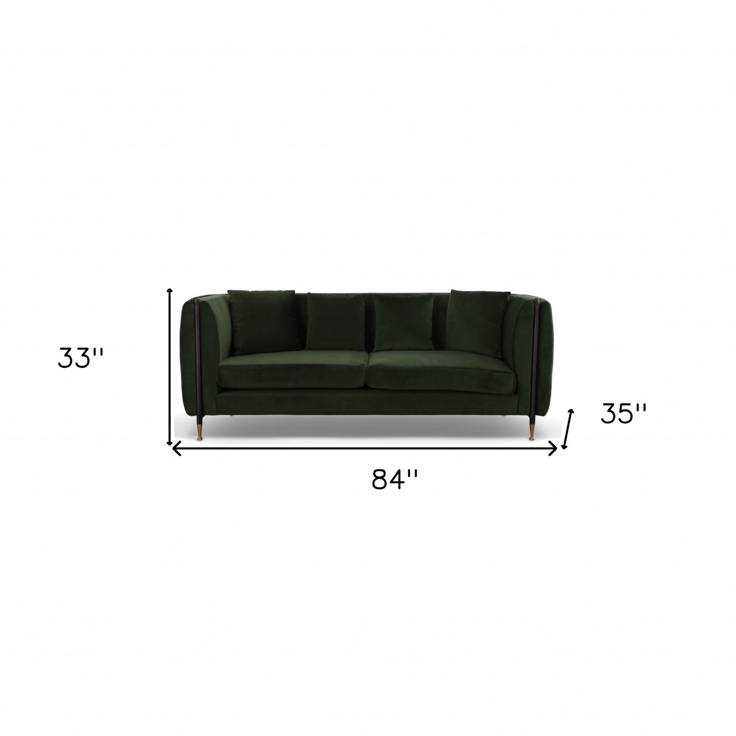 Dark Green Velvet Sofa With Black & Gold Legs