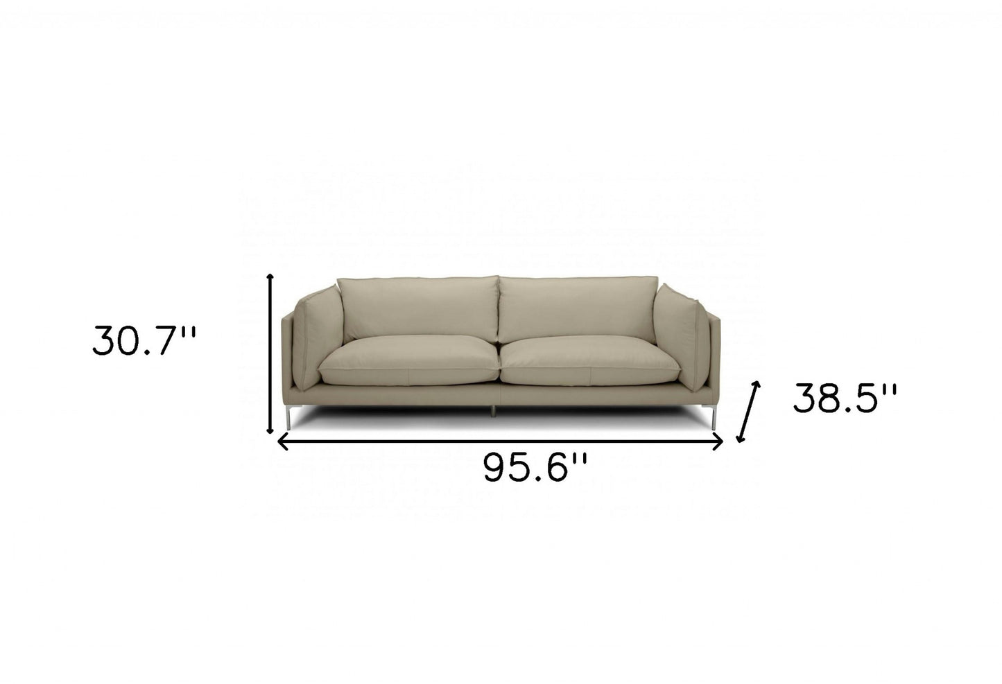 Taupe Leather Sofa With Silver Legs