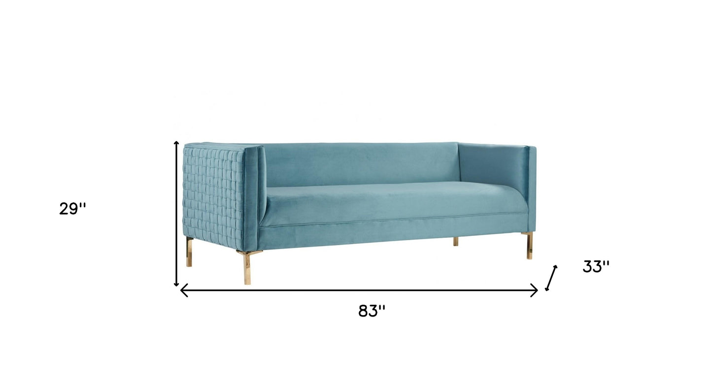 Teal Blue Velvet Sofa With Gold Legs