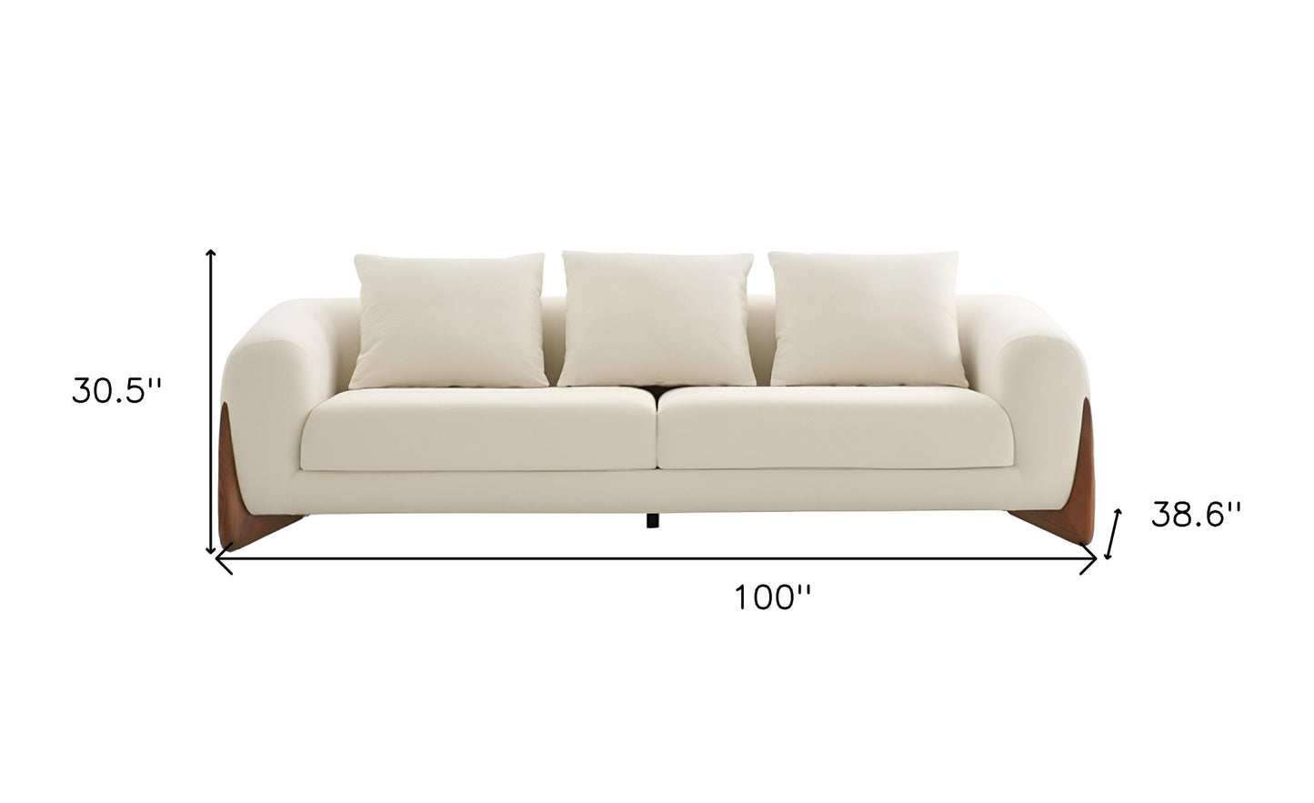 Cream Fabric Sofa With Wood Brown Legs