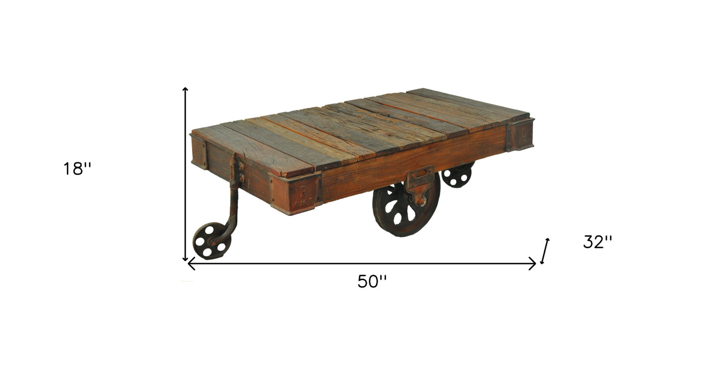 Black & Brown Solid Wood Distressed Coffee Table