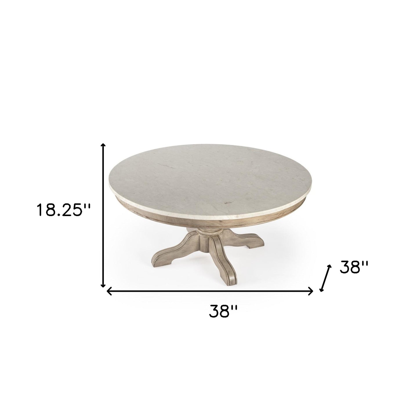 Beige & Off White Genuine Marble Round Distressed Coffee Table