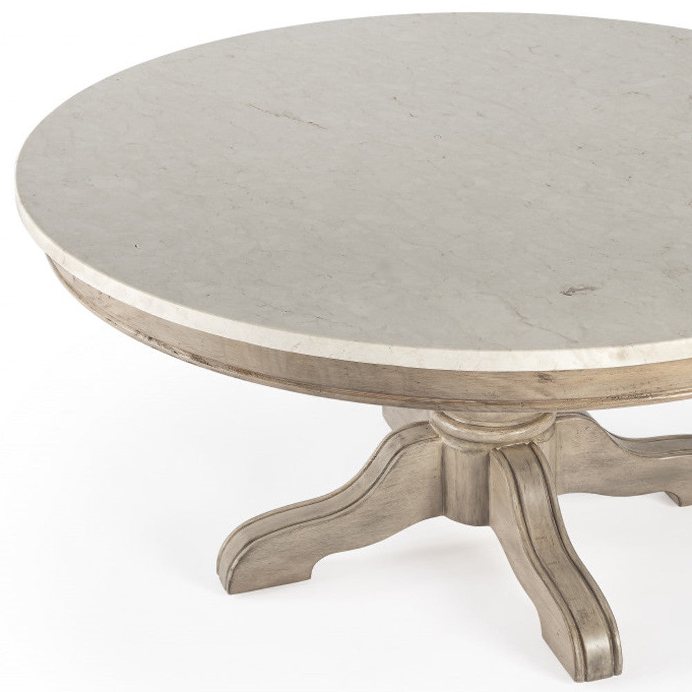 Beige & Off White Genuine Marble Round Distressed Coffee Table