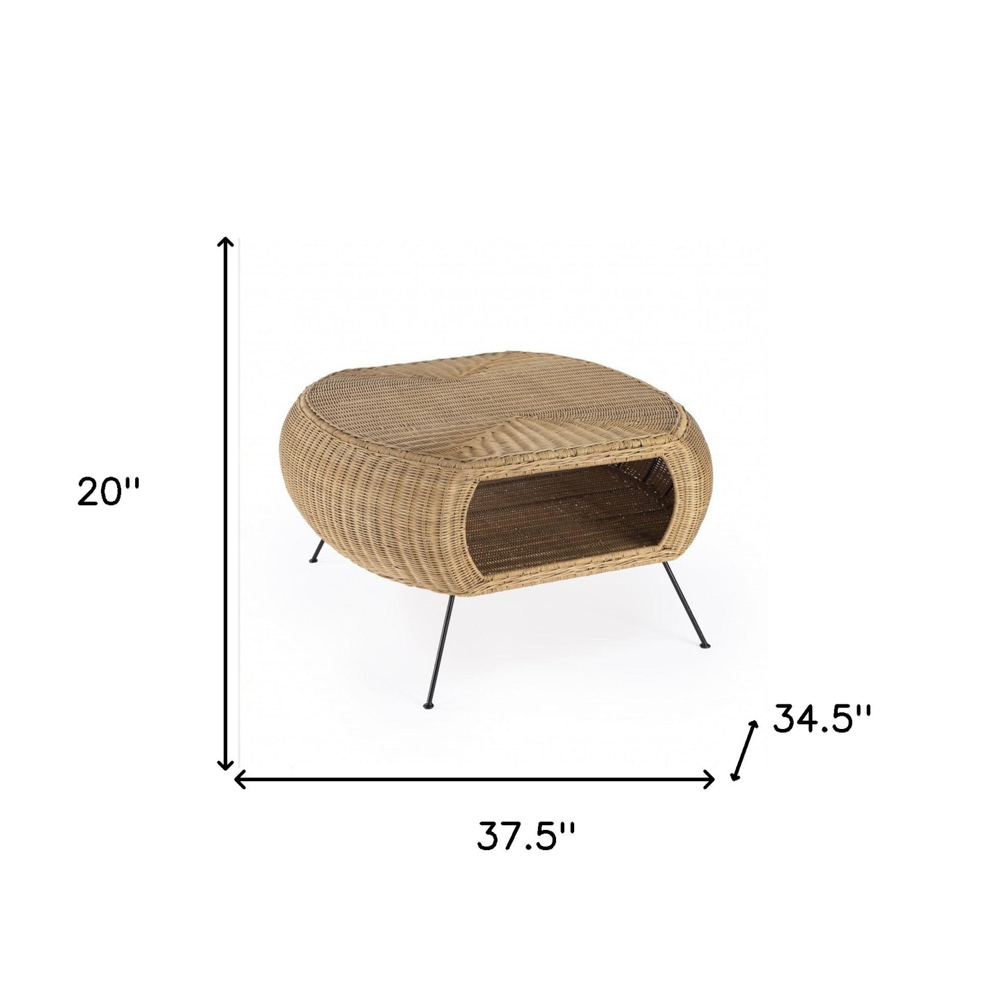 Natural & Black Rattan & Iron Oval Coffee Table image 6