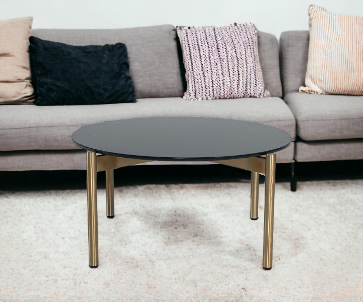Gold & Black Marble Stone Round Coffee Table