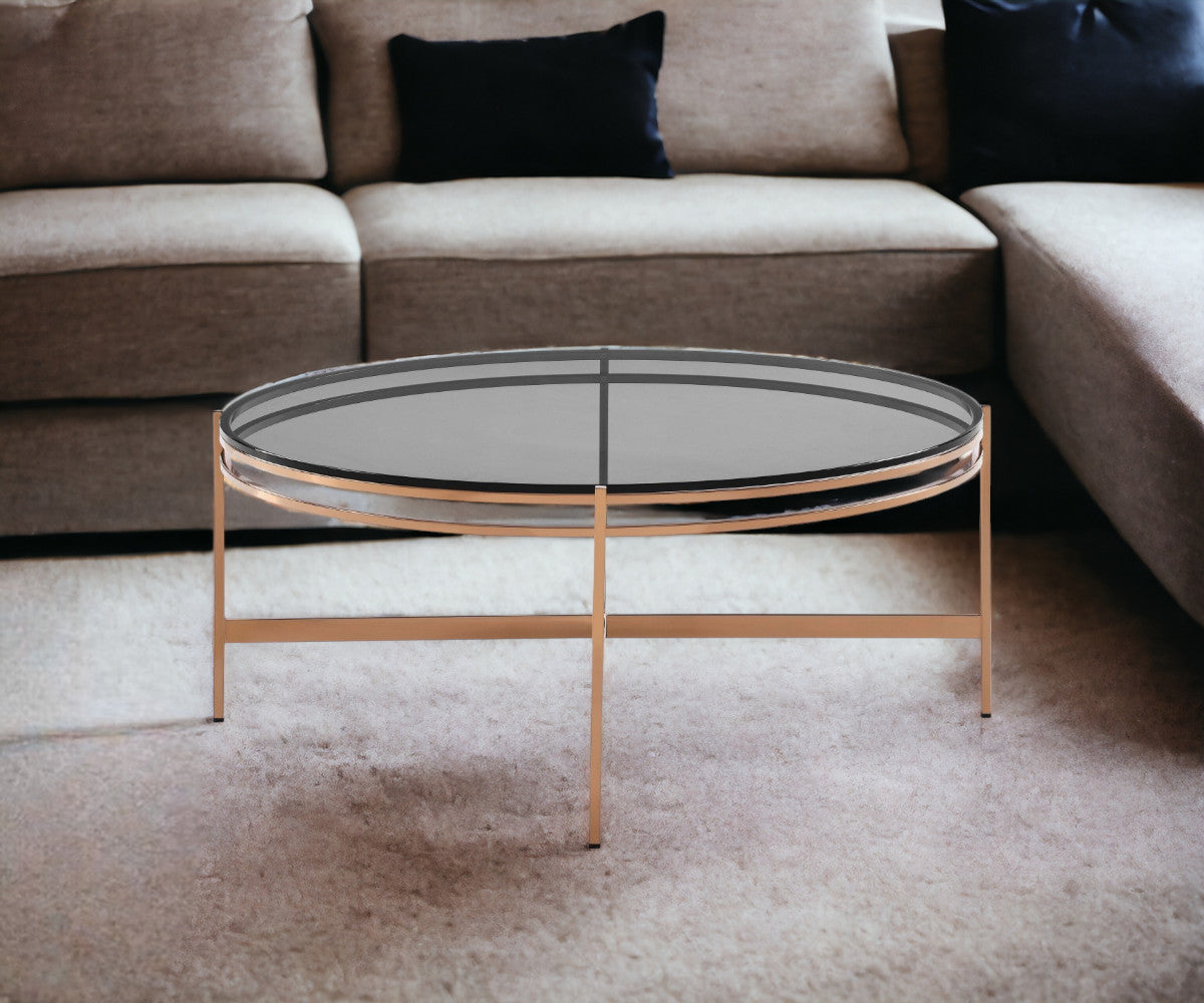 Gold & Smoked Glass Round Coffee Table
