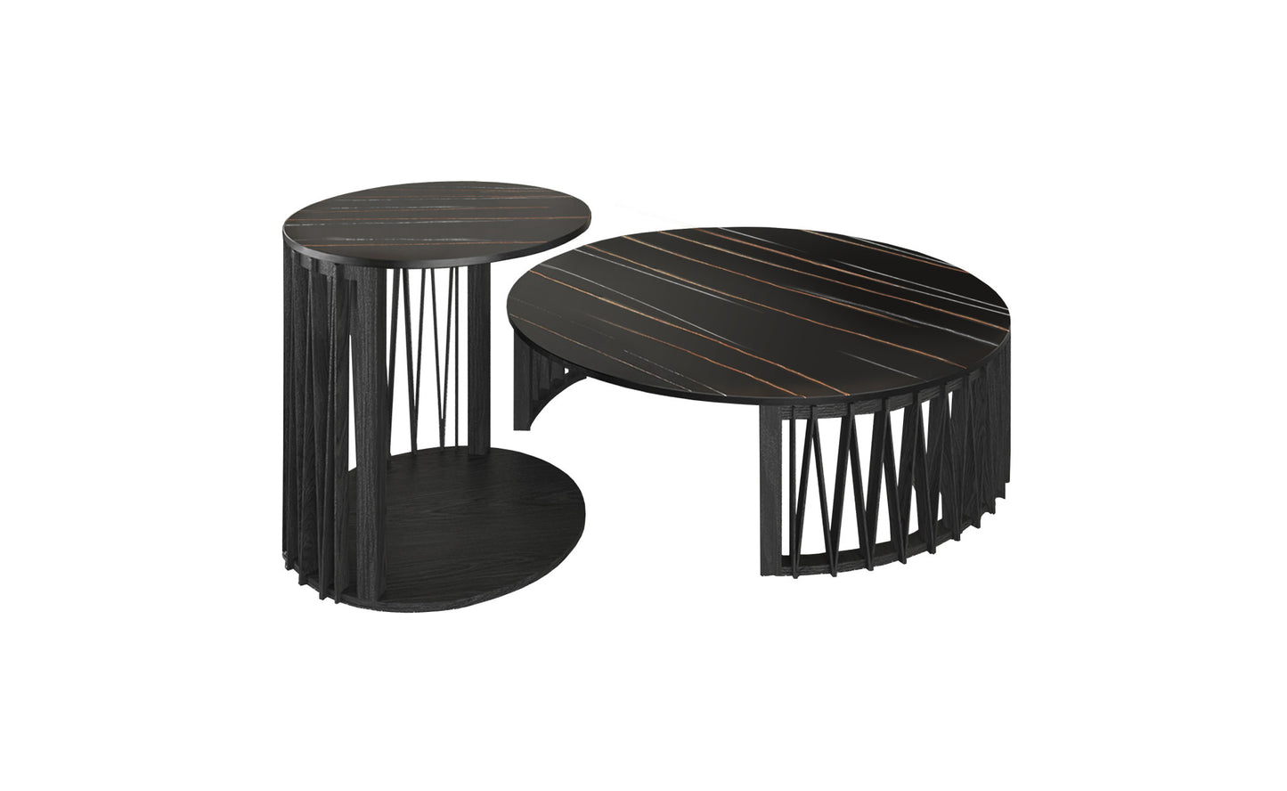 Black Marble & Solid Wood Round Nesting Tables