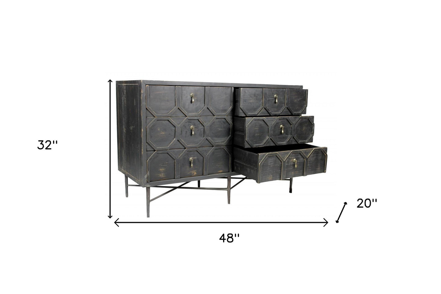 Dark Brown Wood 6-Drawer Double Dresser