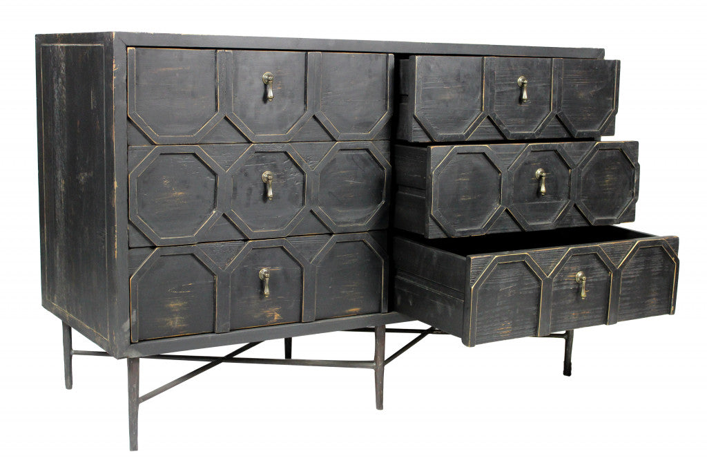 Dark Brown Wood 6-Drawer Double Dresser