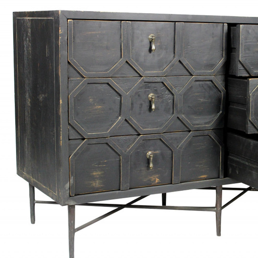 Dark Brown Wood 6-Drawer Double Dresser