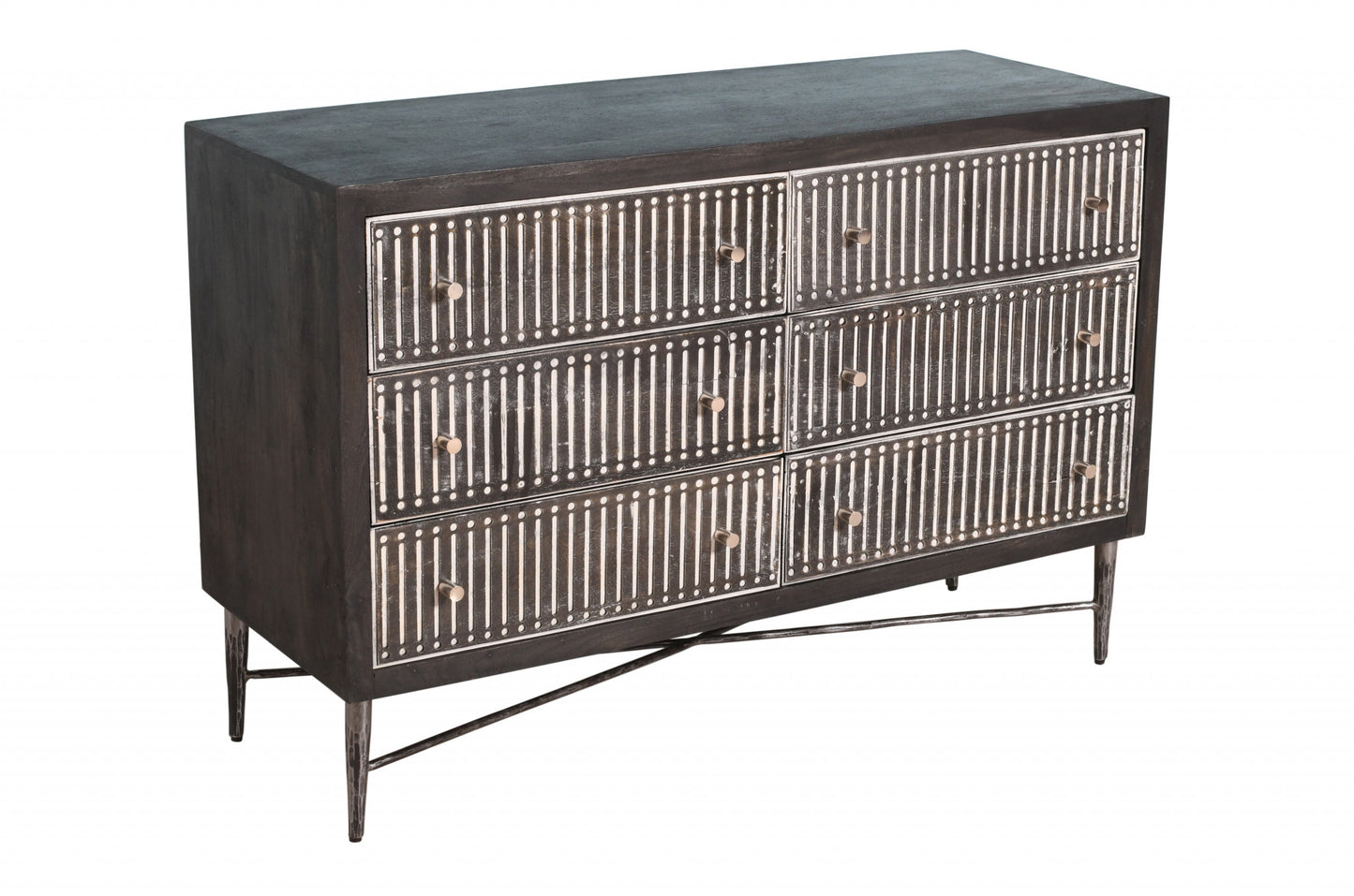 Grey Wood 6-Drawer Double Dresser