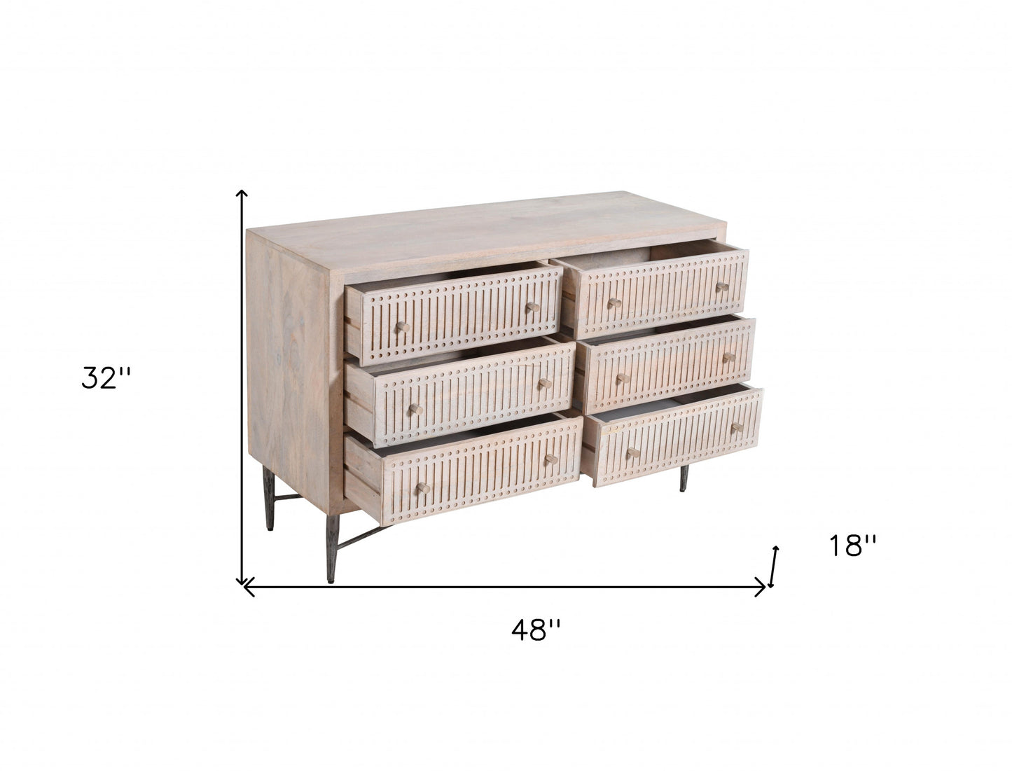 Acacia Solid Wood 6-Drawer Double Dresser