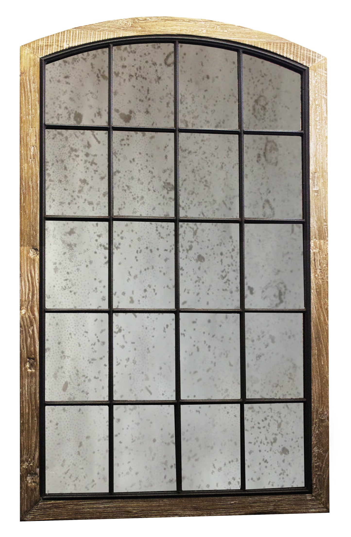 Brown Arch Solid Wood Framed Antiqued Glass Full Length Hanging Mirror