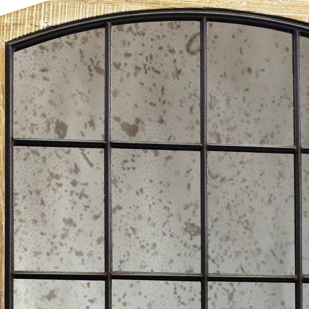 Brown Arch Solid Wood Framed Antiqued Glass Full Length Hanging Mirror