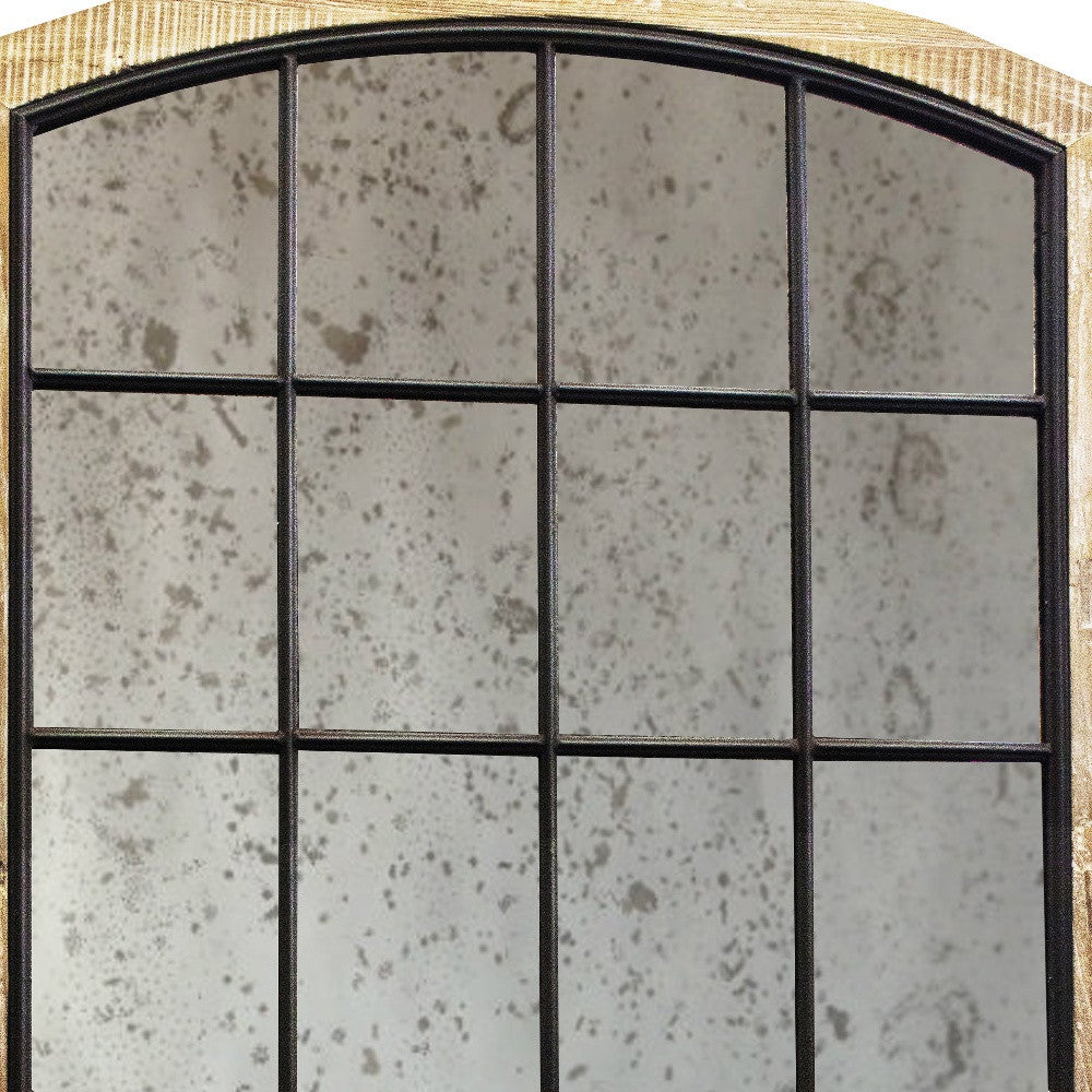 Brown Arch Solid Wood Framed Antiqued Glass Full Length Hanging Mirror