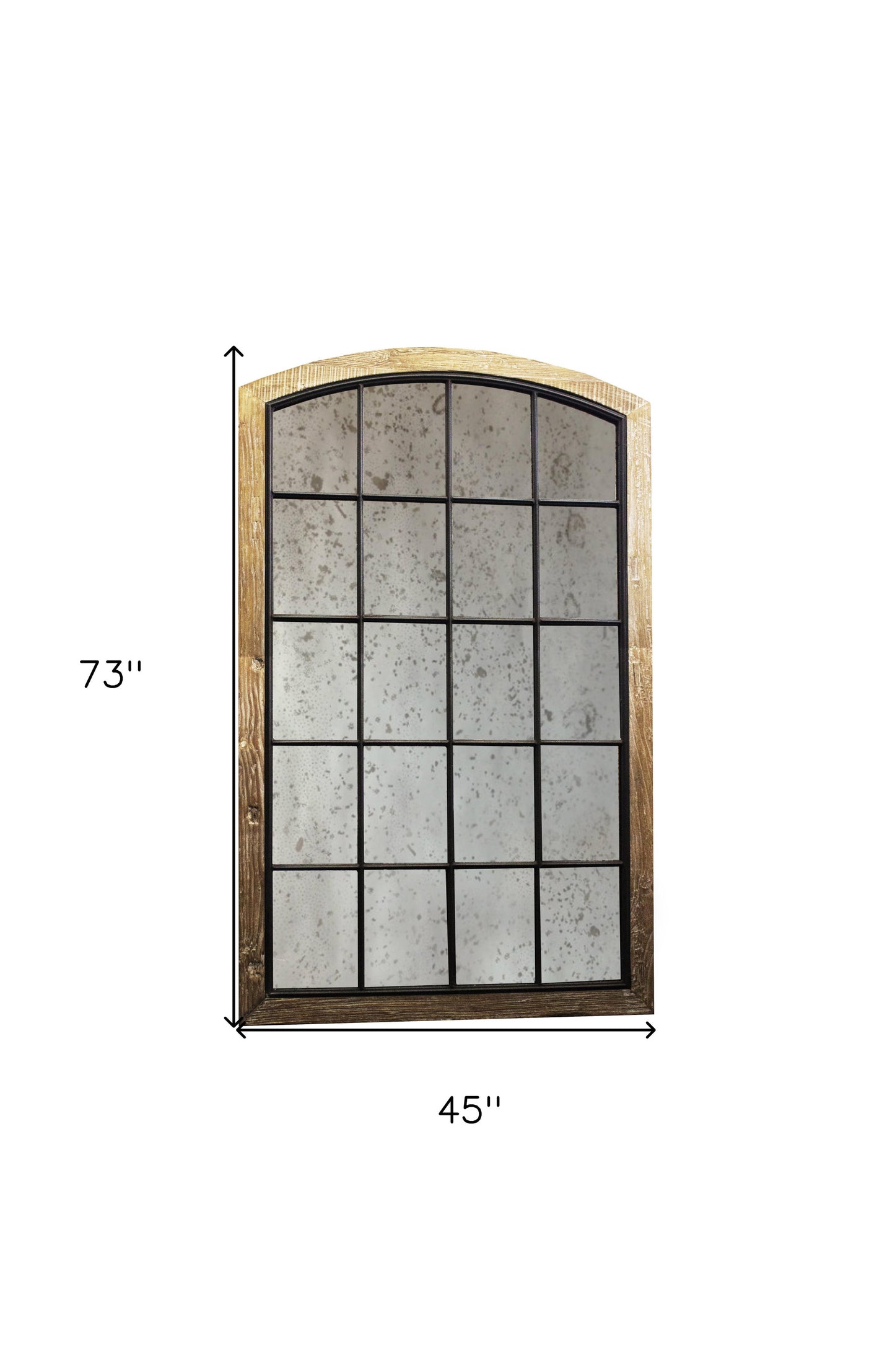 Brown Arch Solid Wood Framed Antiqued Glass Full Length Hanging Mirror