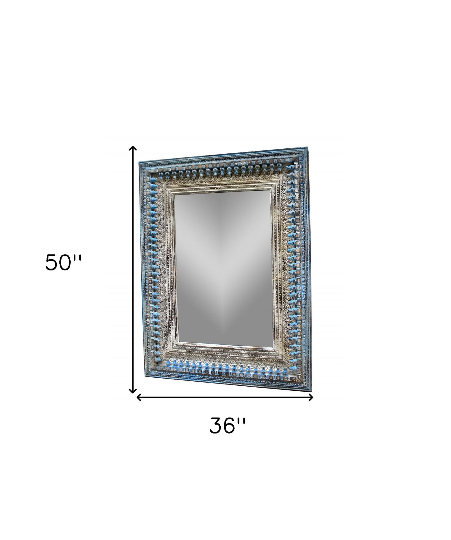 Blue and Silver Solid Wood Accent Mirror