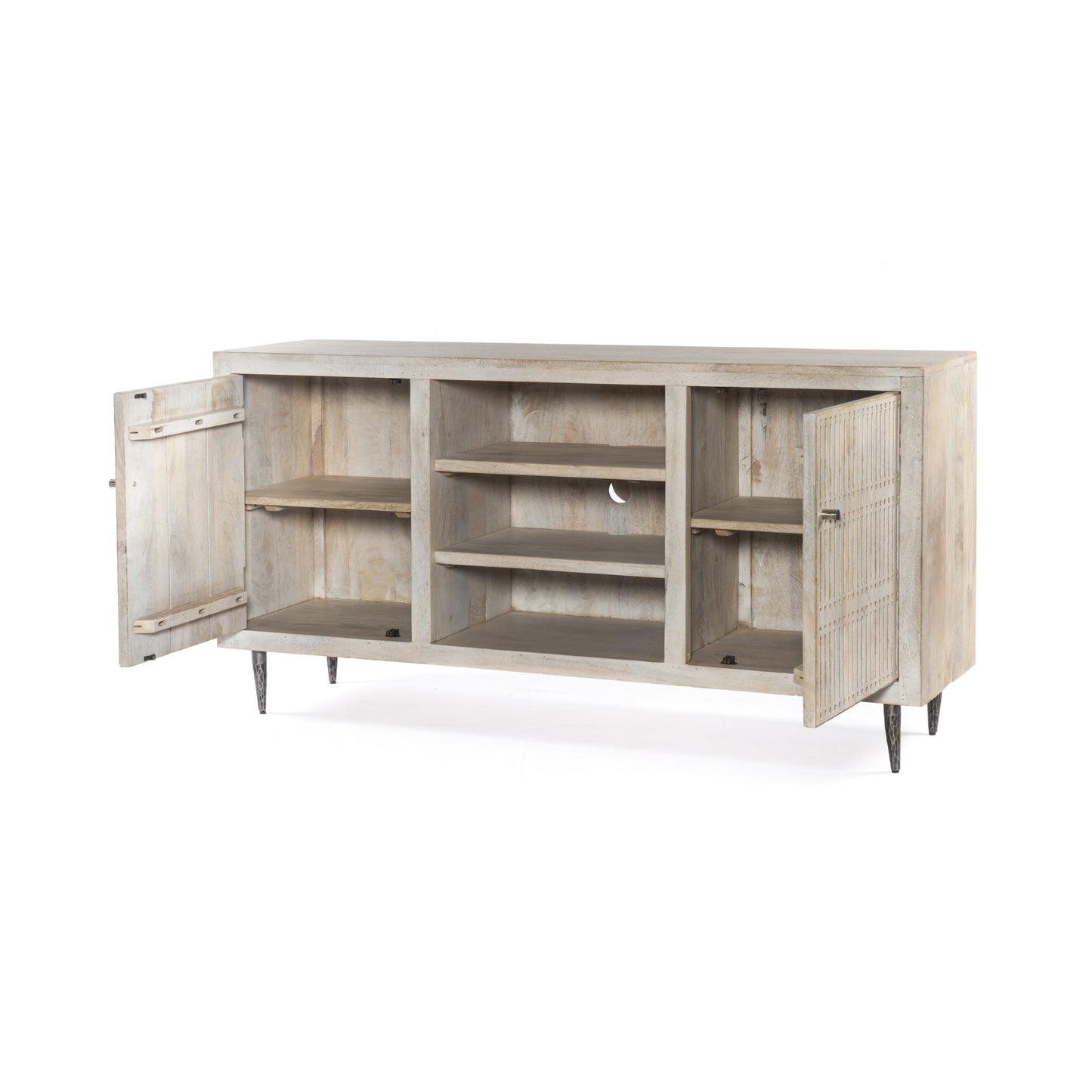 Ivory Carved Distressed Solid Wood Media Console