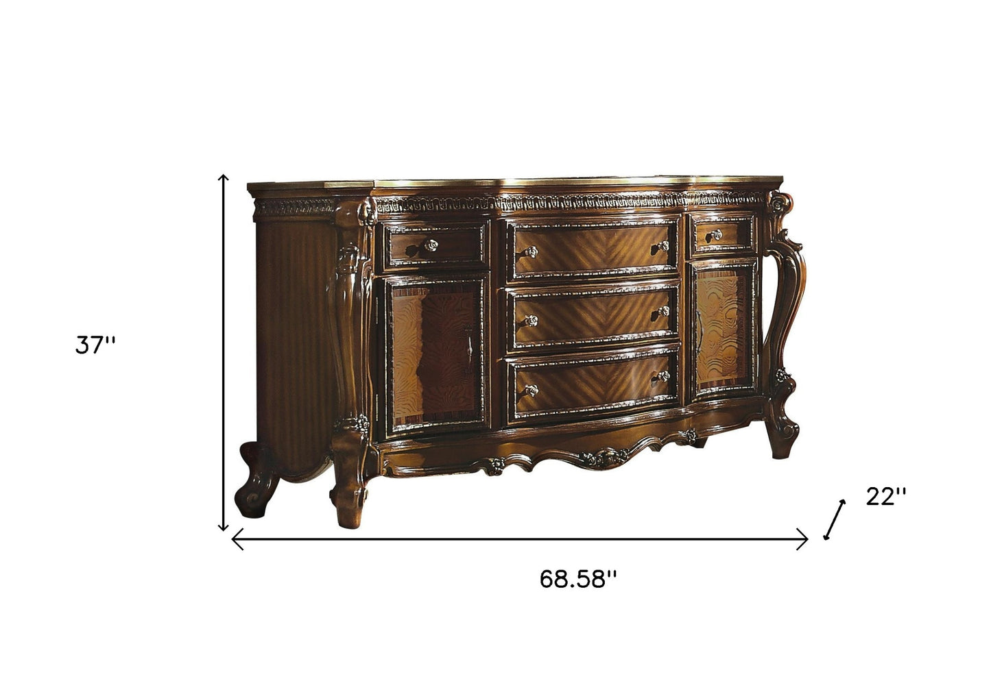 Cherry Oak Solid Wood 5-Drawer Combo Dresser