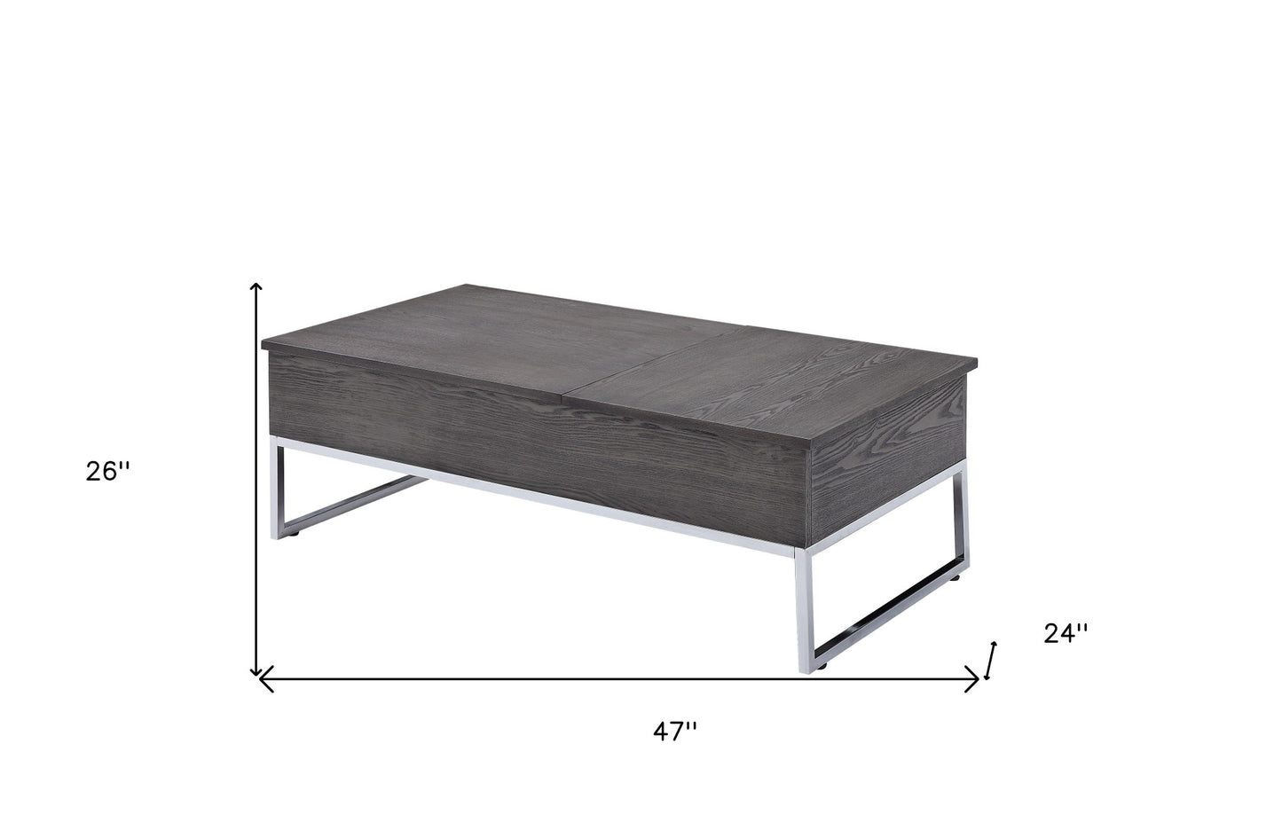 Chrome & Gray Oak Lift Top Coffee Table