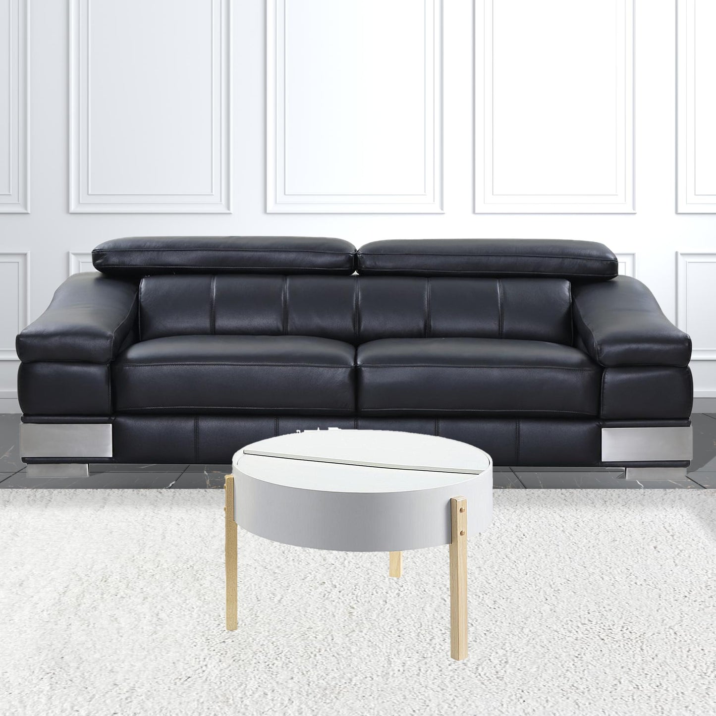 Natural Brown & White Round Coffee Table