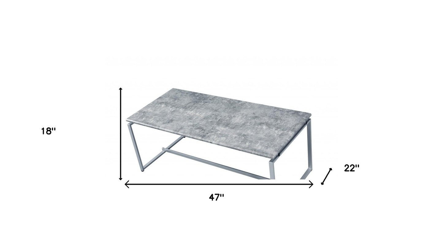 Silver & Faux Concrete Pvc Veneer Coffee Table