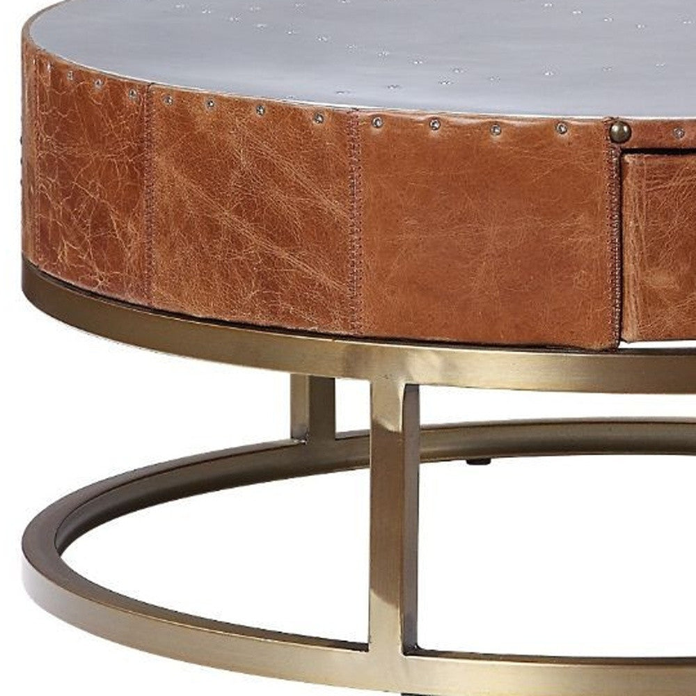Cocoa & Silver Aluminum Round Coffee Table w/ Drawer