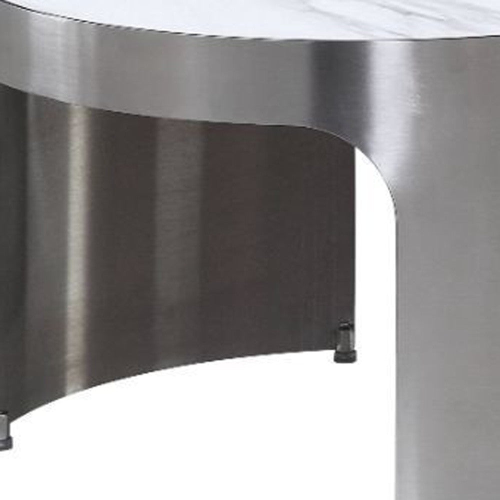 White & Silver Faux Marble Round Nesting Tables