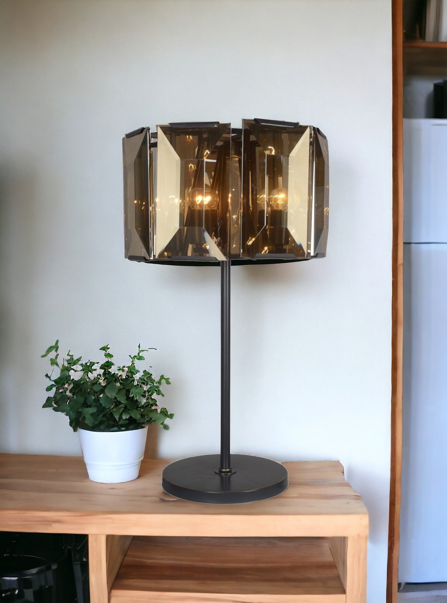 Bronze Four Light Bedside Table Lamp w/ Amber Shade
